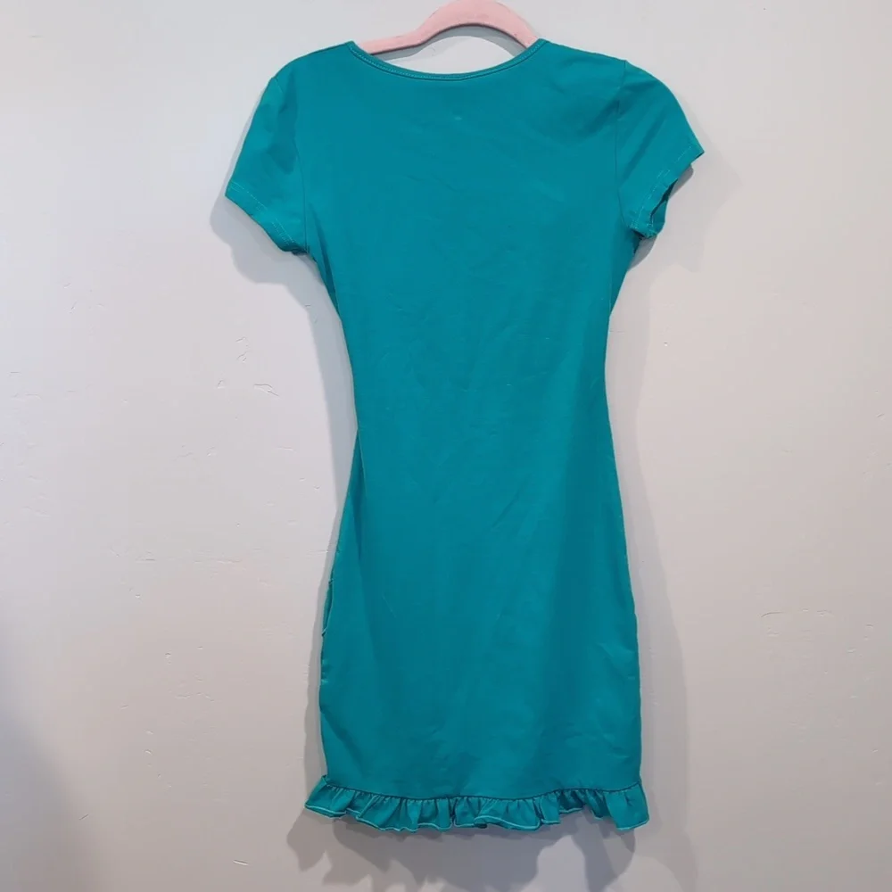 SHEIN Teal Cut Our Front Tie Bust Short Sleeve Ruffle Hem Mini Dress Size Small